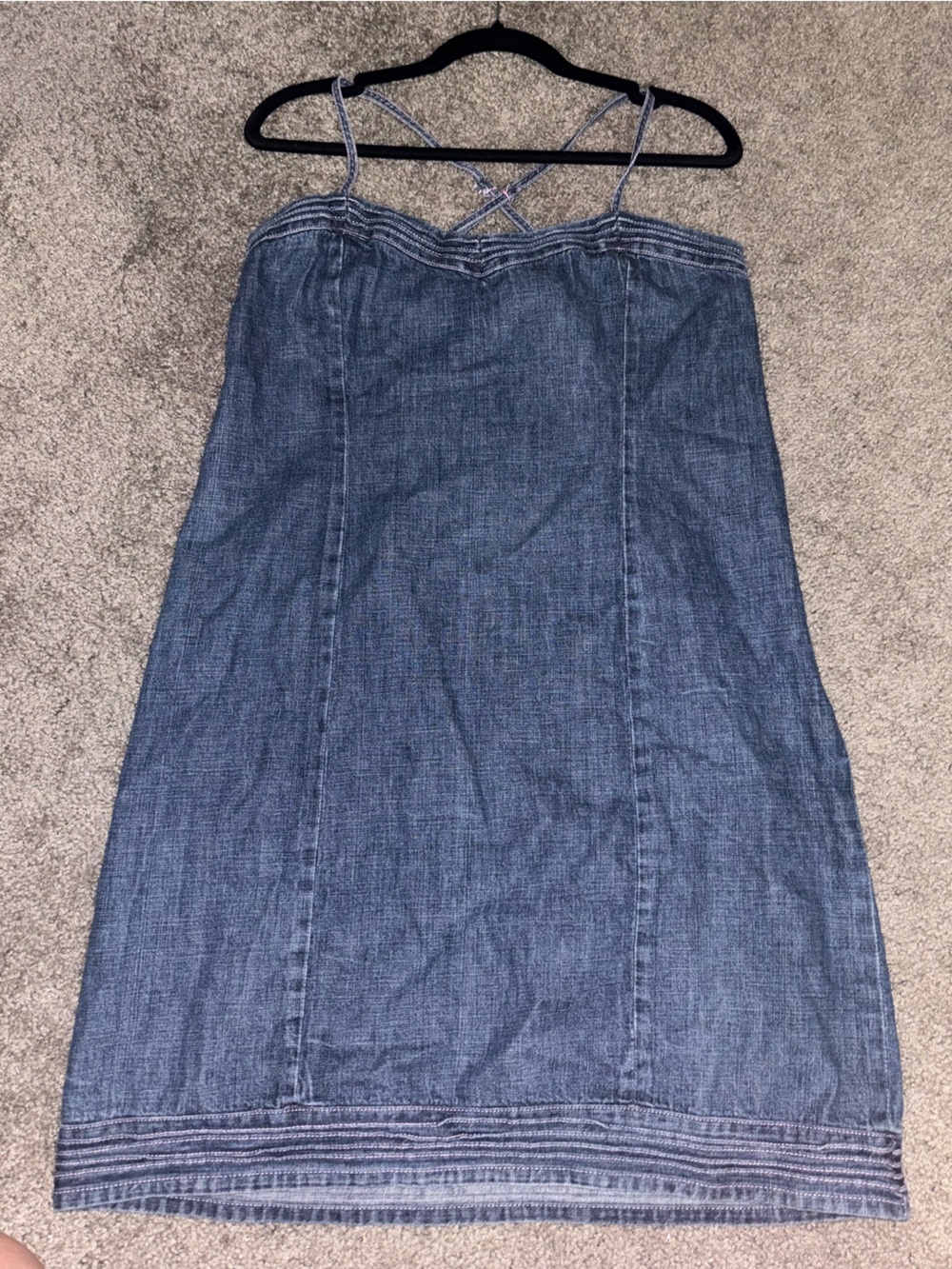 Vintage Style Old Navy Denim Dress with Pink Topstitching 100% cotton - Picture 2 of 5